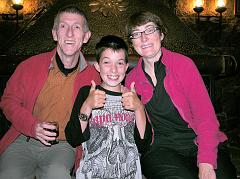 Ecuador Chimborazo 04-11 Jerome Ryan, Peter Ryan, and Charlotte Ryan At Estrella del Chimborazo After A Great Day Jerome Ryan, Peter Ryan, and Charlotte Ryan are enjoying dinner at the Estrella del Chimborazo after a great day hiking to Chimborazo.